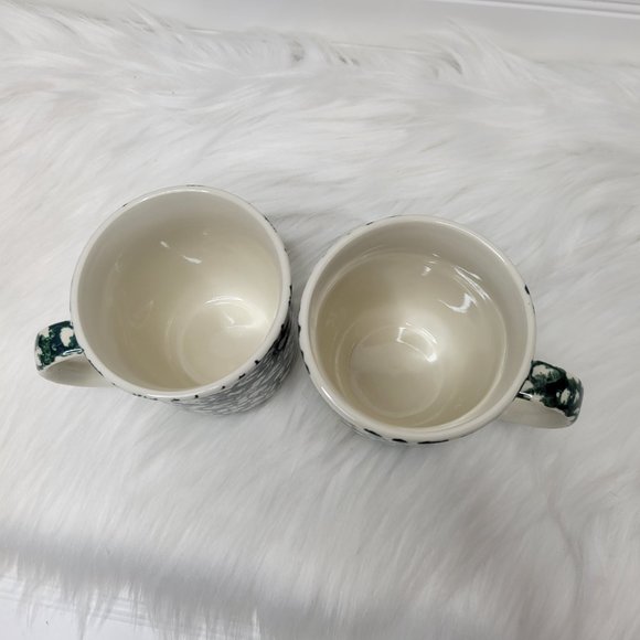 (2) Tienshan Folk Craft Moose Country Coffee Cups Mugs Green White Sponge - Picture 2 of 5